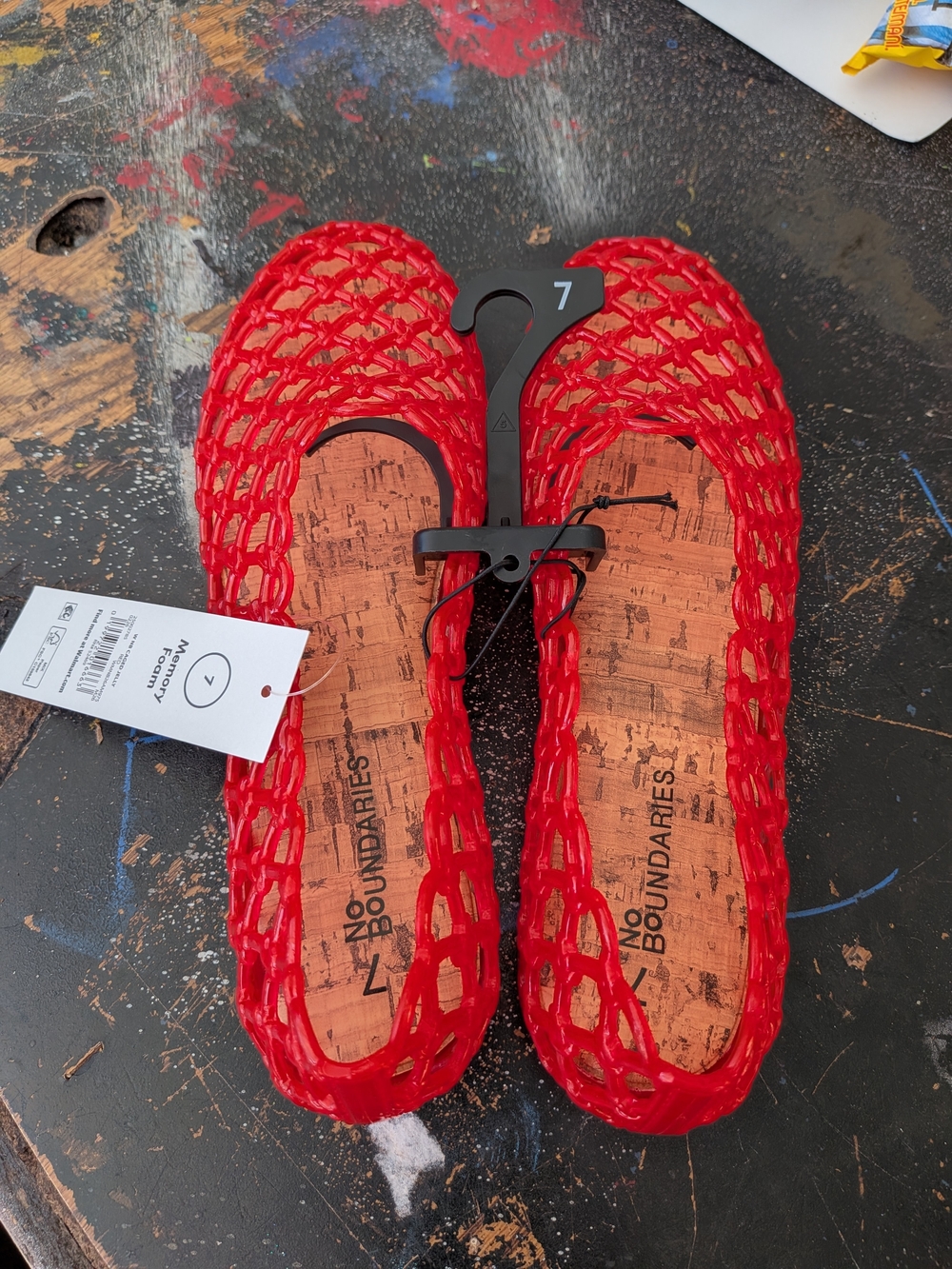 No Boundaries Bright Red Jelly Lattice Slip-On Flats - Women